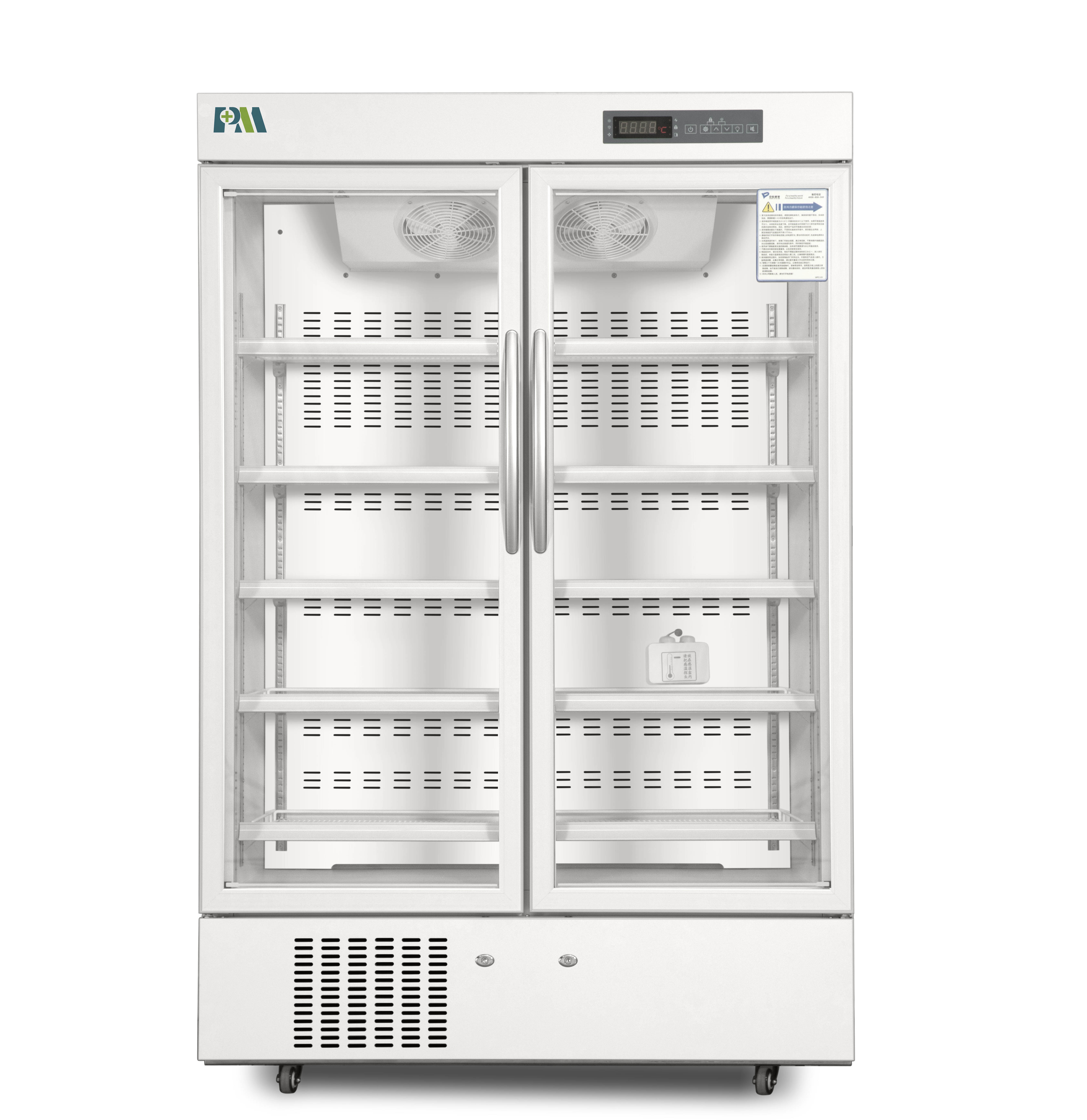 Double Glass Door Pharmacy Grade Refrigerator With LED Interior Light