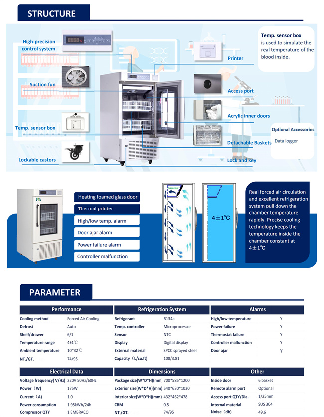 108L PROMED Medical Hospital Blood Bank Refrigerators Fridge For Blood