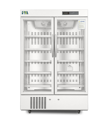 2-8 Degree 1006L Double Glass Door Upright Pharmacy Refrigerator Medical CE Certificate